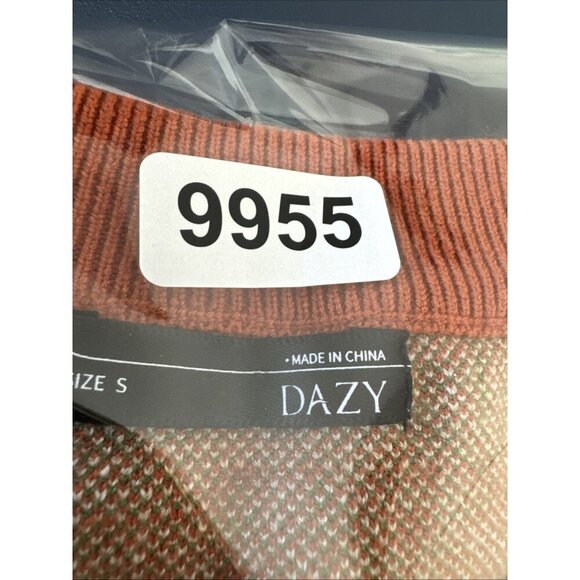 DAZY Women's S Crew LS Double Breasted Button Cardi Sweater Rust Floral EUC - Picture 11 of 12